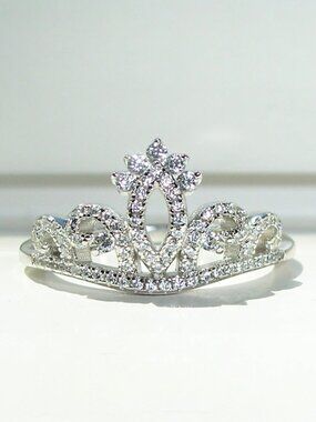 925 STERLING SILVER Princess Crown Cubic Zirconia Ring